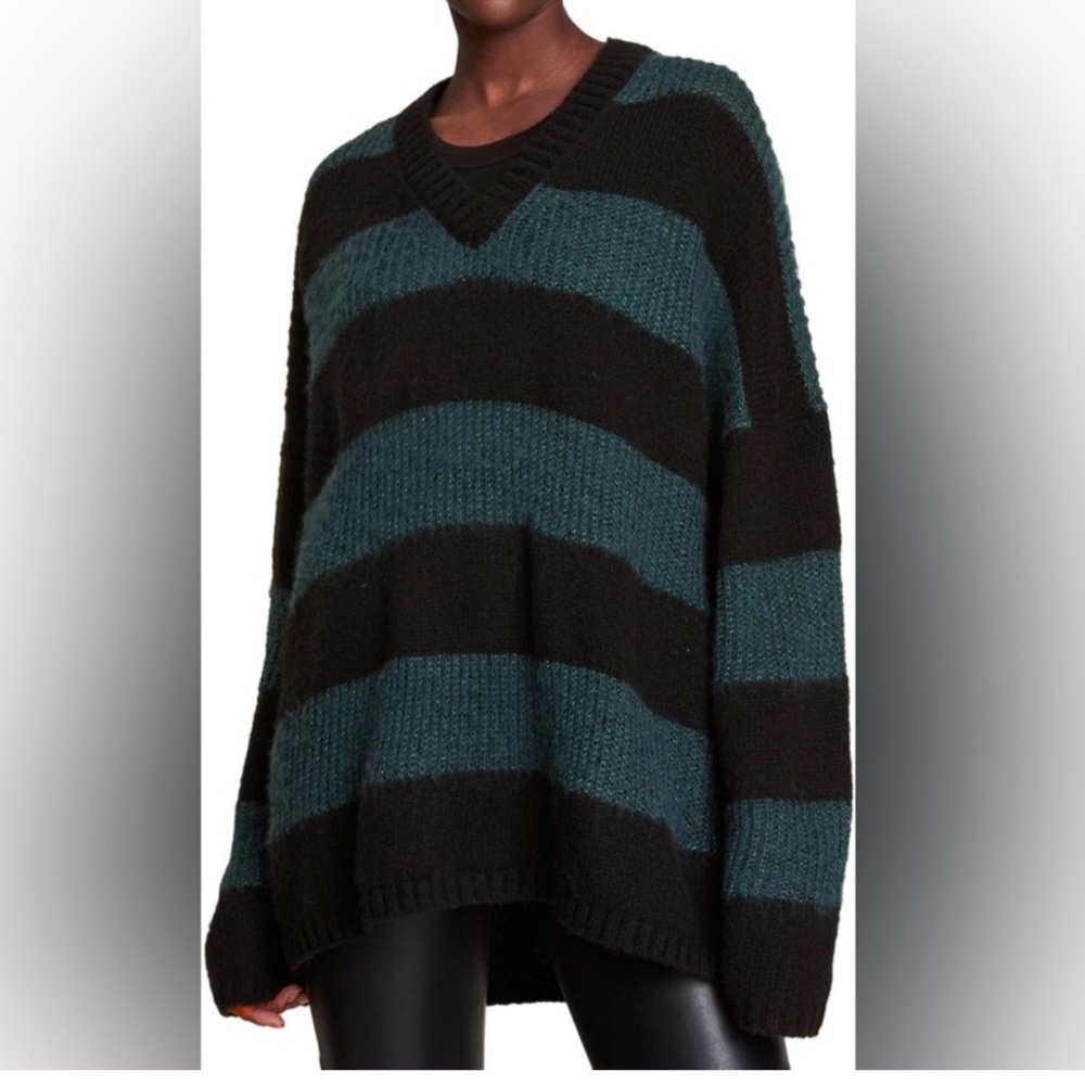 AllSaints Lou Oversized Stripe Sparkle Sweater